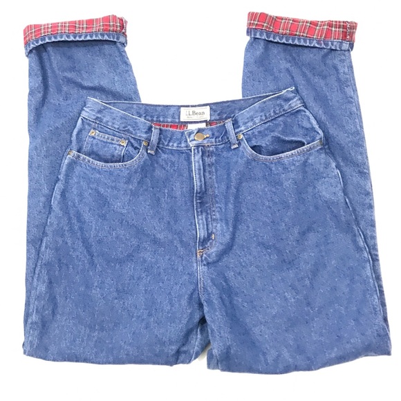L.L. Bean Denim - LL Bean Flannel Lined High Rise Mom Jeans 16 Tall